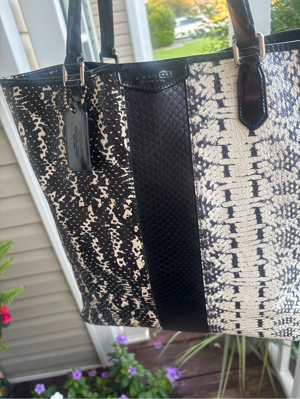 Coach 2018 Python Black and Cream Patterned Tote - Picture 8 of 9